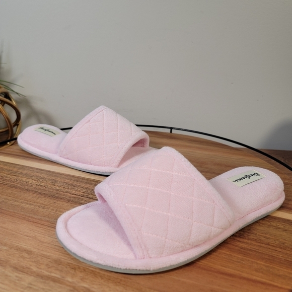 Dearfoams Microfiber Terry Slide Slippers in Fresh Pink Size 7 / 8 - Picture 4 of 17